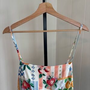 Anthro Paper Heart Patchwork Sunburst Fruit Maxi Dress Tie Back Womens XL NWT